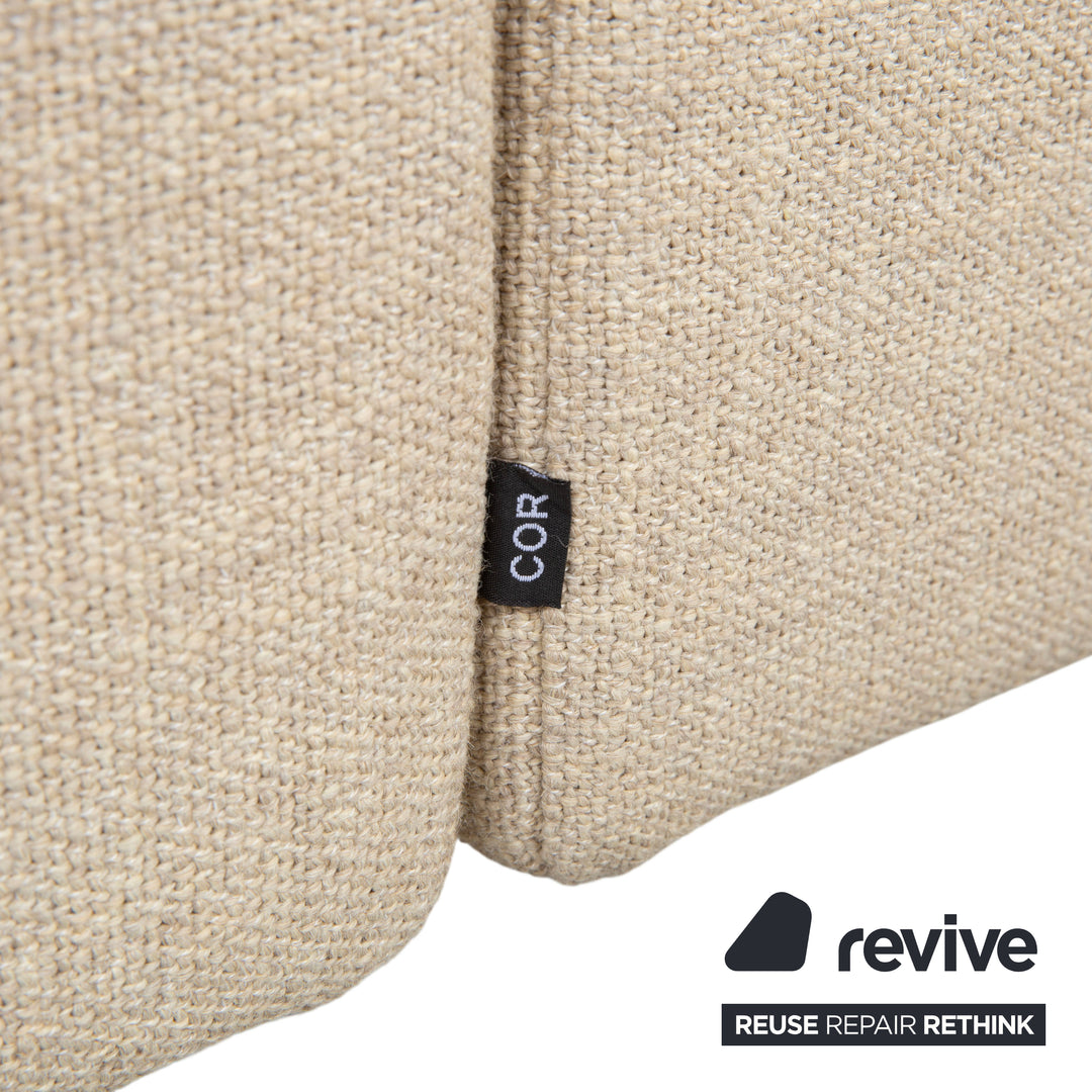Cor Conseta Ecksofa Stoff Beige Creme Sand Couch mit Chrom Kufen Recamiere Links Fußstütze