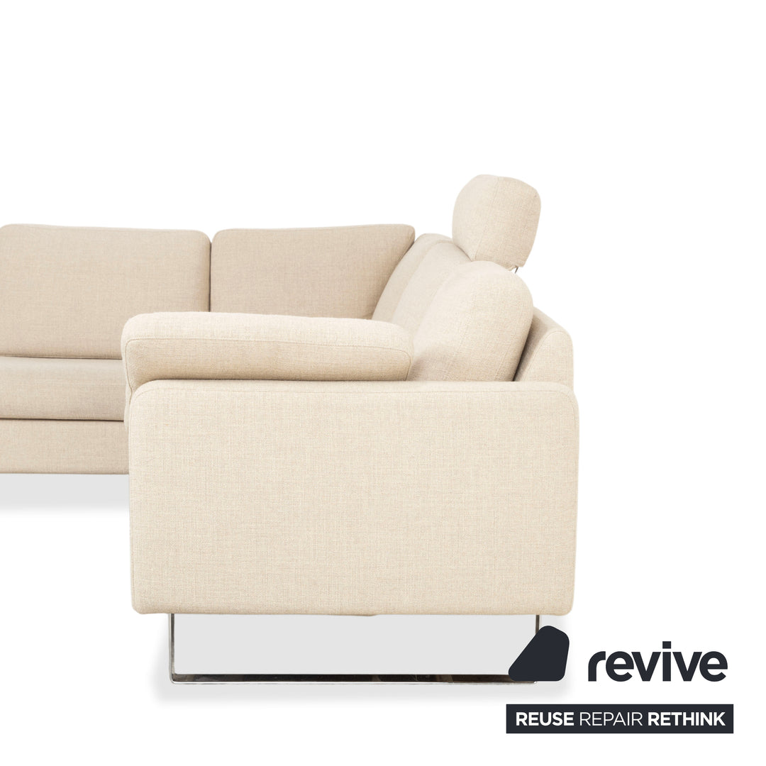 Cor Conseta Ecksofa Stoff Beige Creme Sand Couch mit Chrom Kufen Recamiere Links Fußstütze