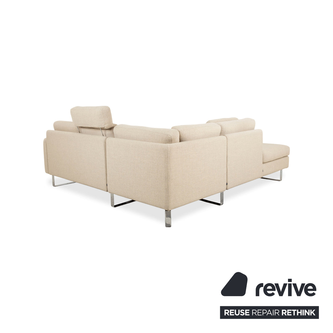 Cor Conseta Ecksofa Stoff Beige Creme Sand Couch mit Chrom Kufen Recamiere Links Fußstütze