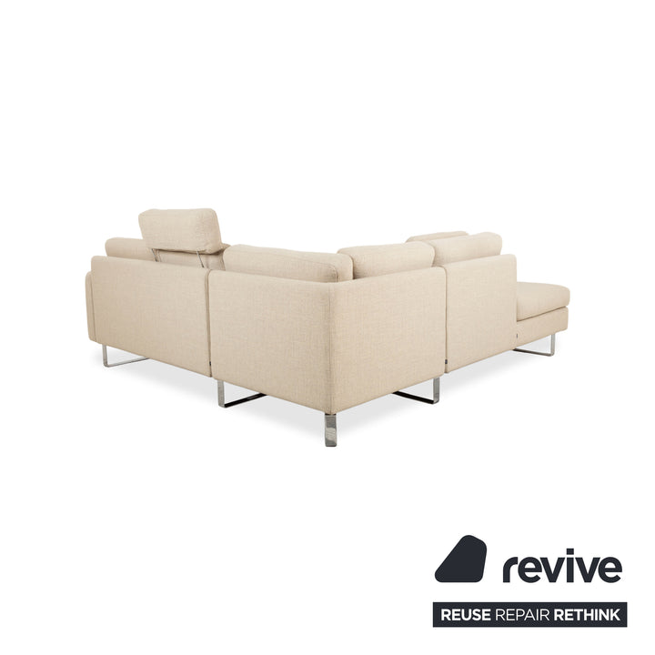Cor Conseta Ecksofa Stoff Beige Creme Sand Couch mit Chrom Kufen Recamiere Links Fußstütze
