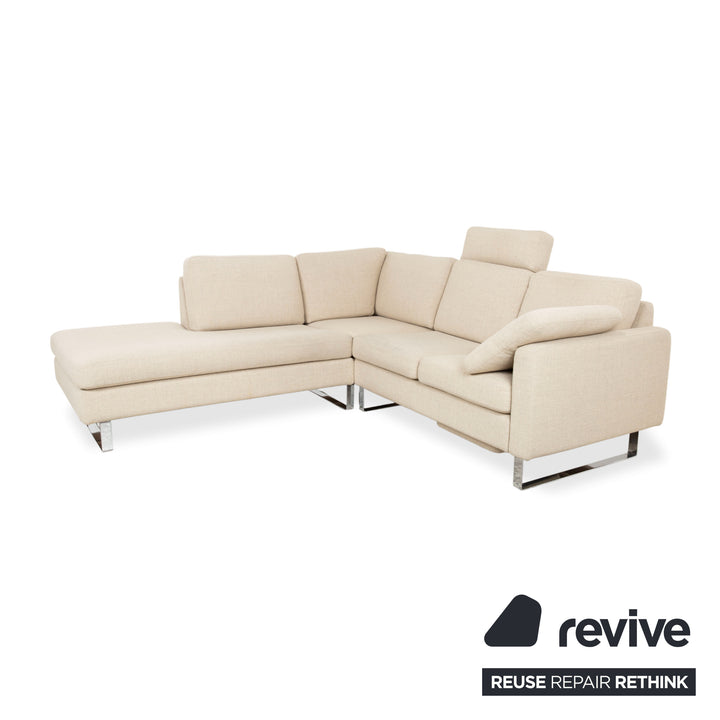 Cor Conseta Ecksofa Stoff Beige Creme Sand Couch mit Chrom Kufen Recamiere Links Fußstütze