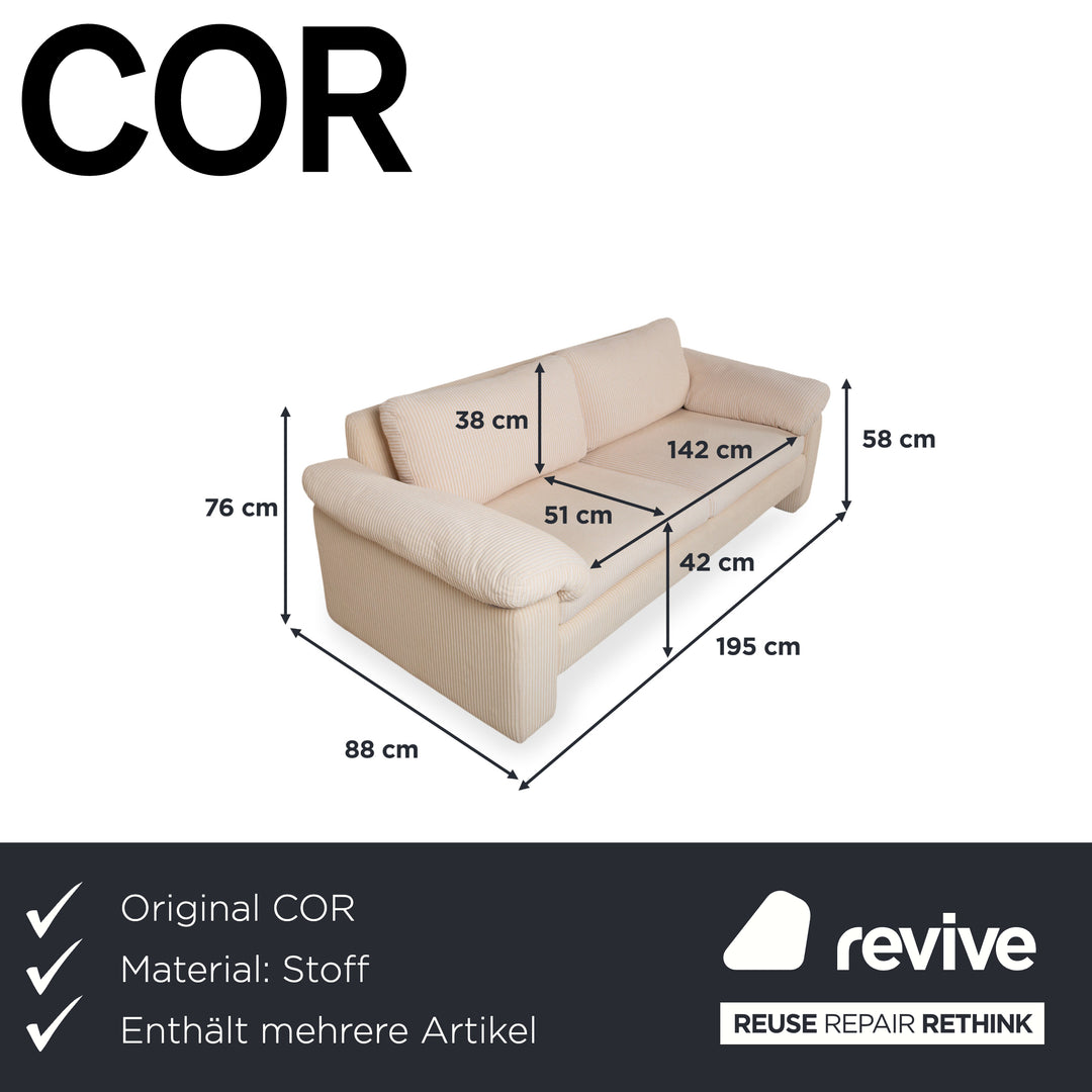 COR Conseta Garnitur Stoff Dreisitzer Zweisitzer Beige Creme Sofa Couch manuelle Funktion