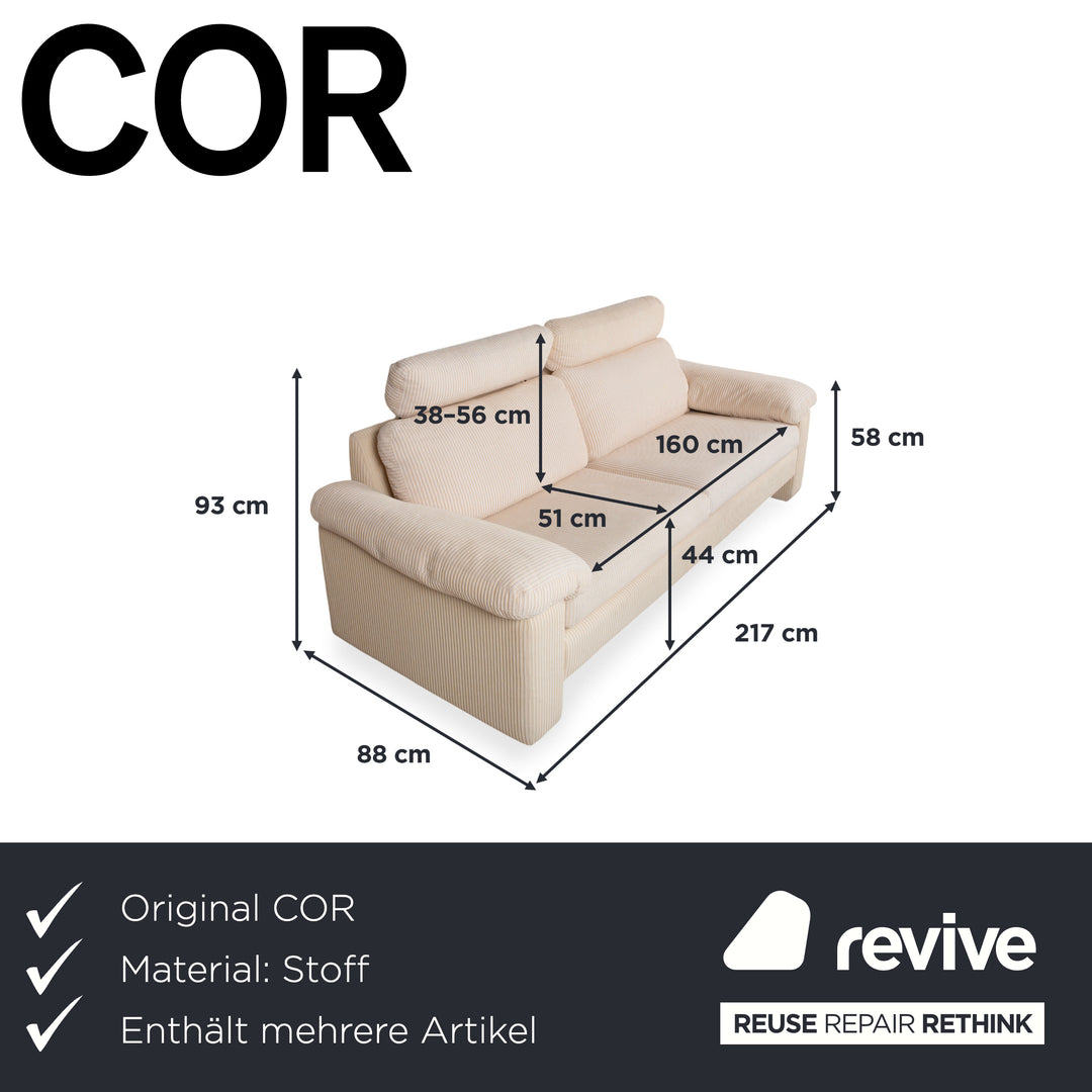 COR Conseta Garnitur Stoff Dreisitzer Zweisitzer Beige Creme Sofa Couch manuelle Funktion