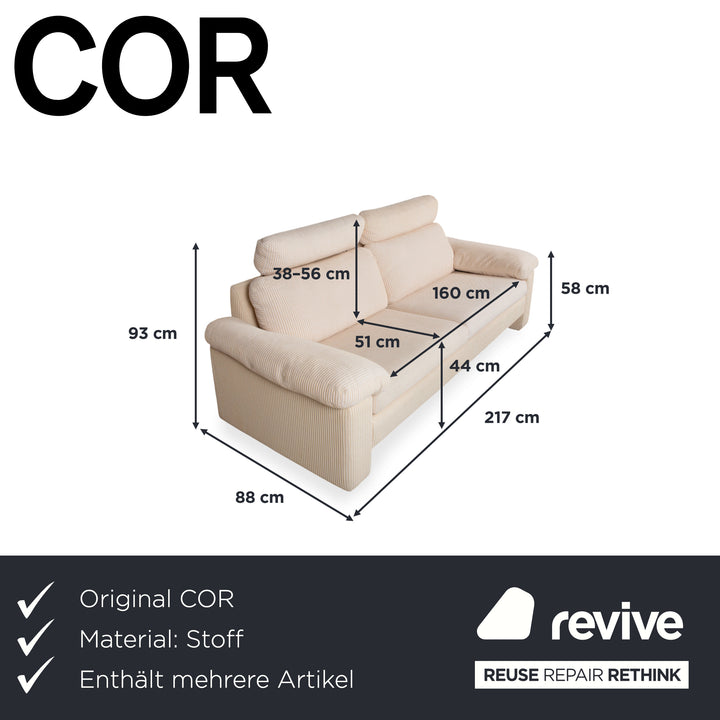 COR Conseta Garnitur Stoff Dreisitzer Zweisitzer Beige Creme Sofa Couch manuelle Funktion