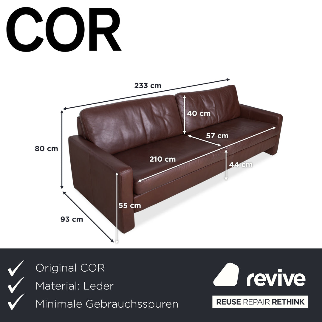 Cor Conseta Leather Three-Seater Brown Coffee Mahogany Sofa Couch