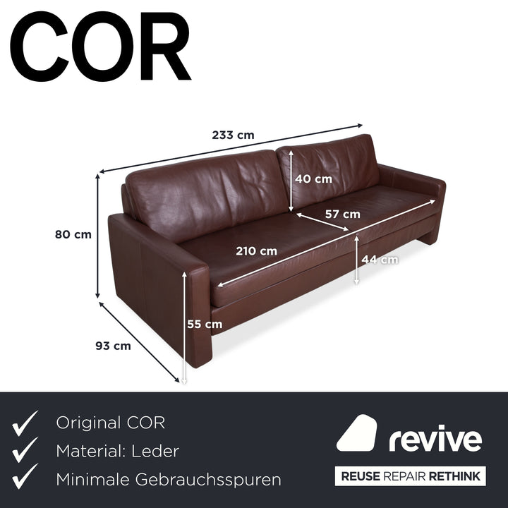 Cor Conseta Leather Three-Seater Brown Coffee Mahogany Sofa Couch