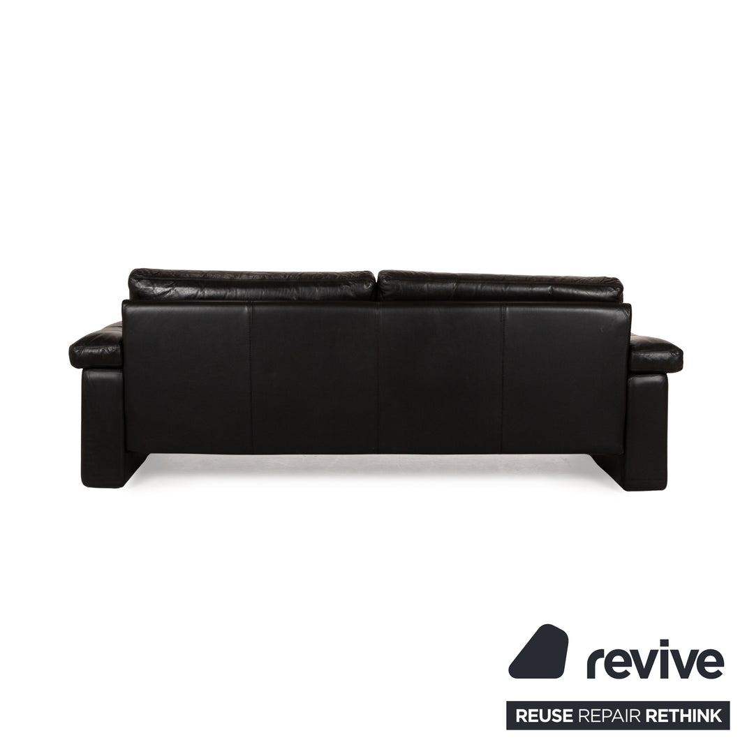 Cor Conseta Leather Three Seater Black Sofa Couch