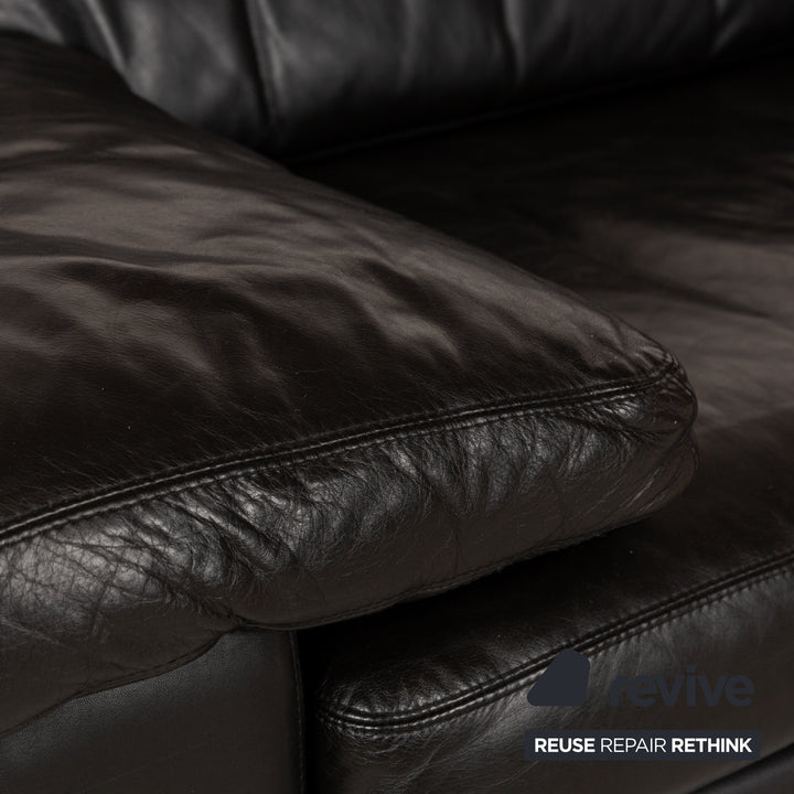 Cor Conseta Leather Three Seater Black Sofa Couch