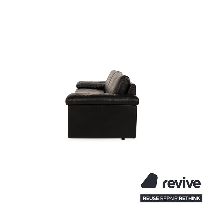 Cor Conseta Leather Three Seater Black Sofa Couch