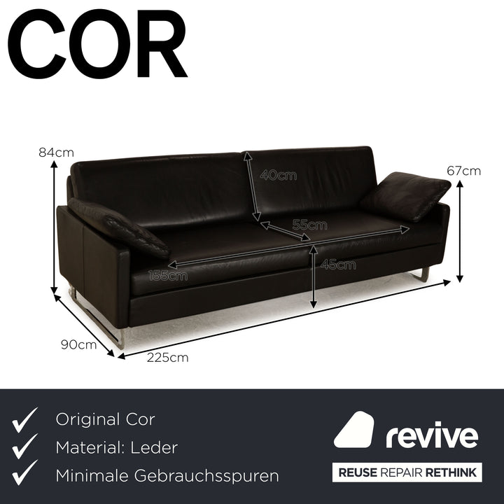 Cor Conseta Leder Dreisitzer Schwarz Sofa Couch