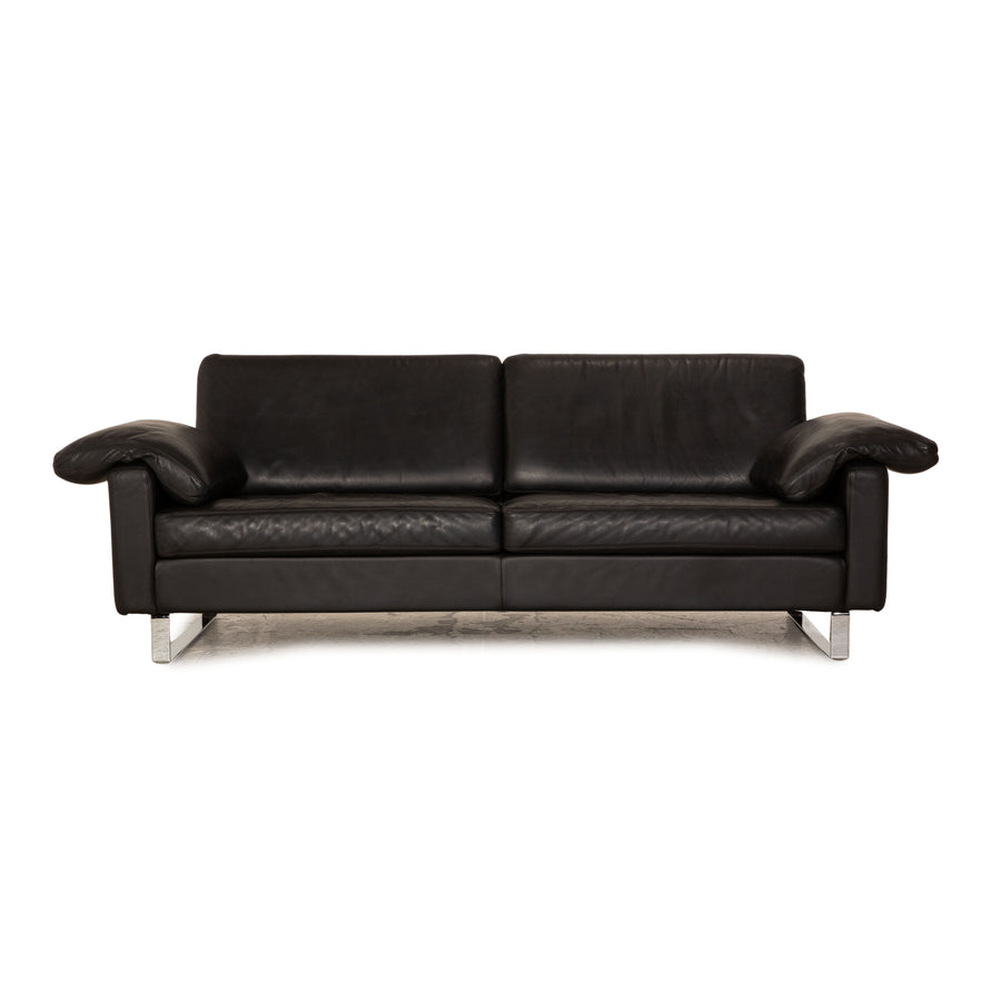 Cor Conseta Leather Three Seater Black Sofa Couch