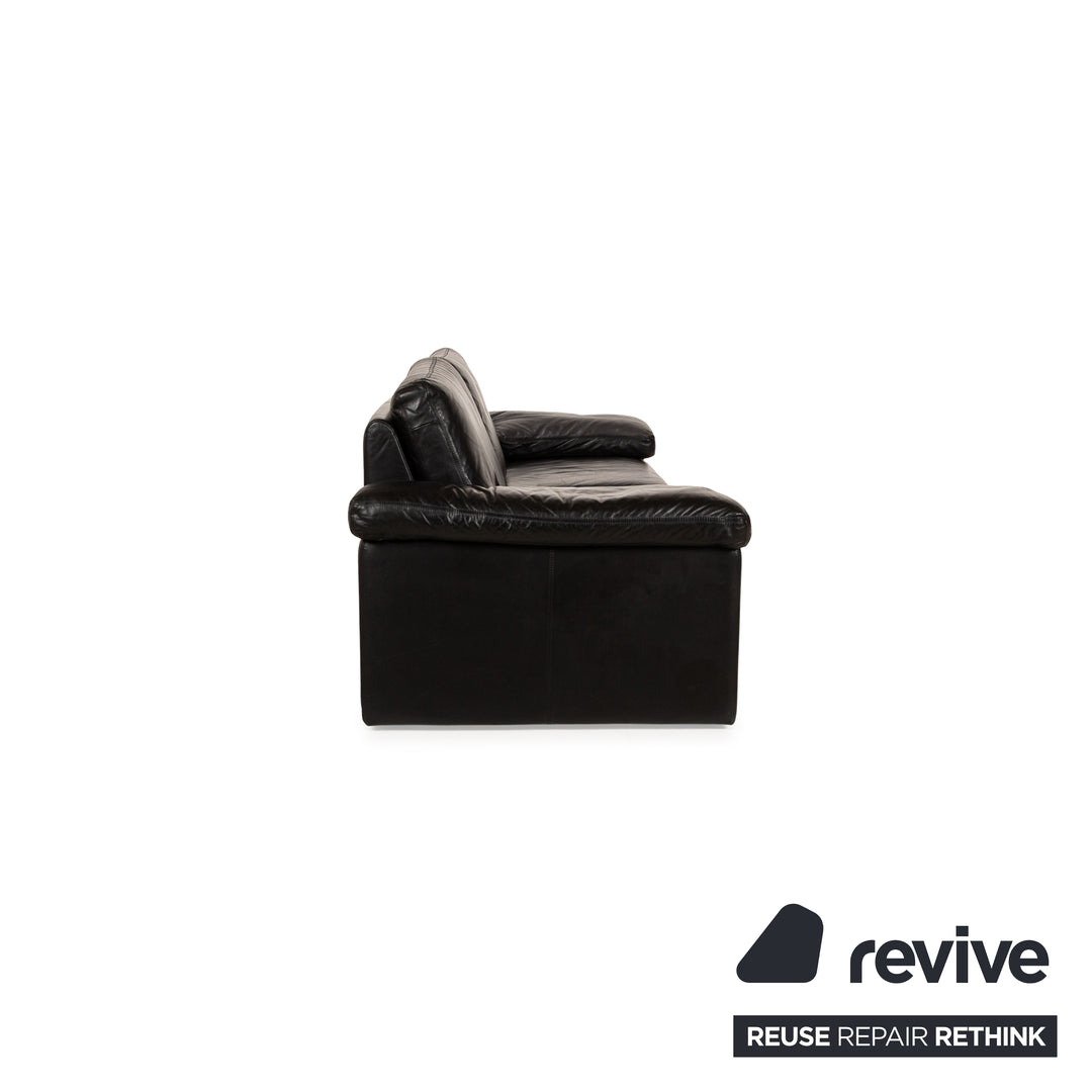 Cor Conseta Leather Three Seater Black Sofa Couch