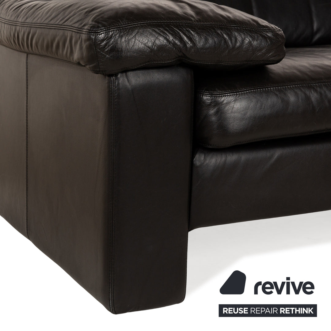 Cor Conseta Leather Three Seater Black Sofa Couch