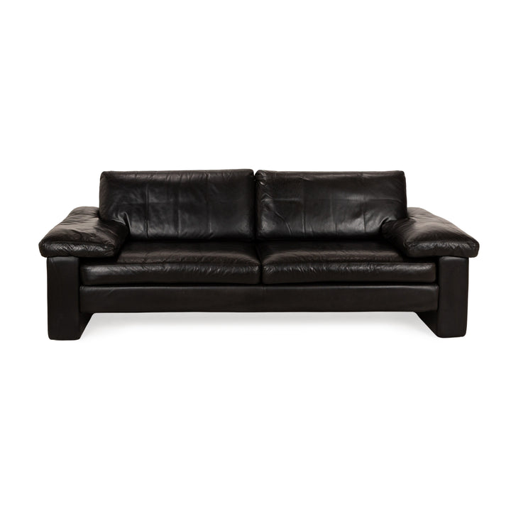 Cor Conseta Leather Three Seater Black Sofa Couch