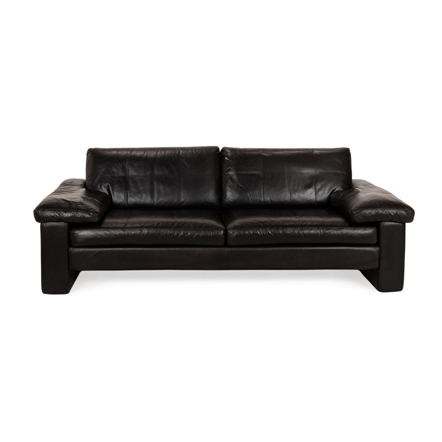 Cor Conseta Leather Three Seater Black Sofa Couch