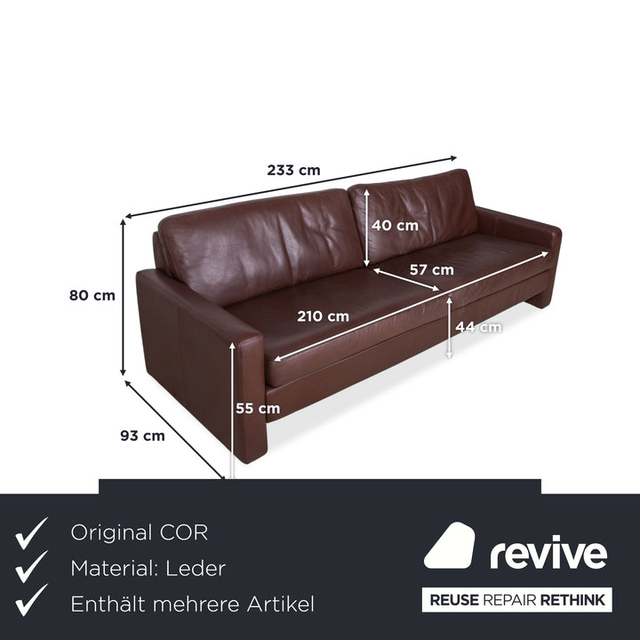 Canapé et fauteuil Cor Conseta en cuir marron café acajou, 3 places, avec appuie-tête