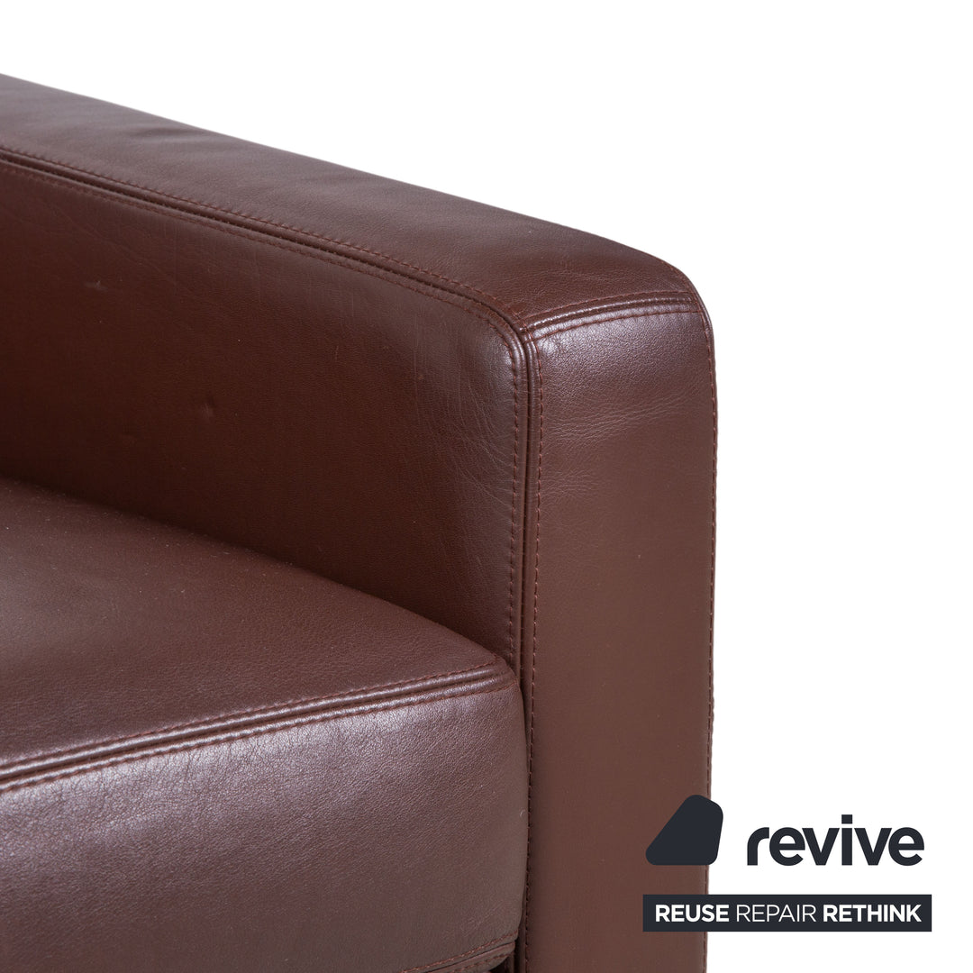Canapé et fauteuil Cor Conseta en cuir marron café acajou, 3 places, avec appuie-tête