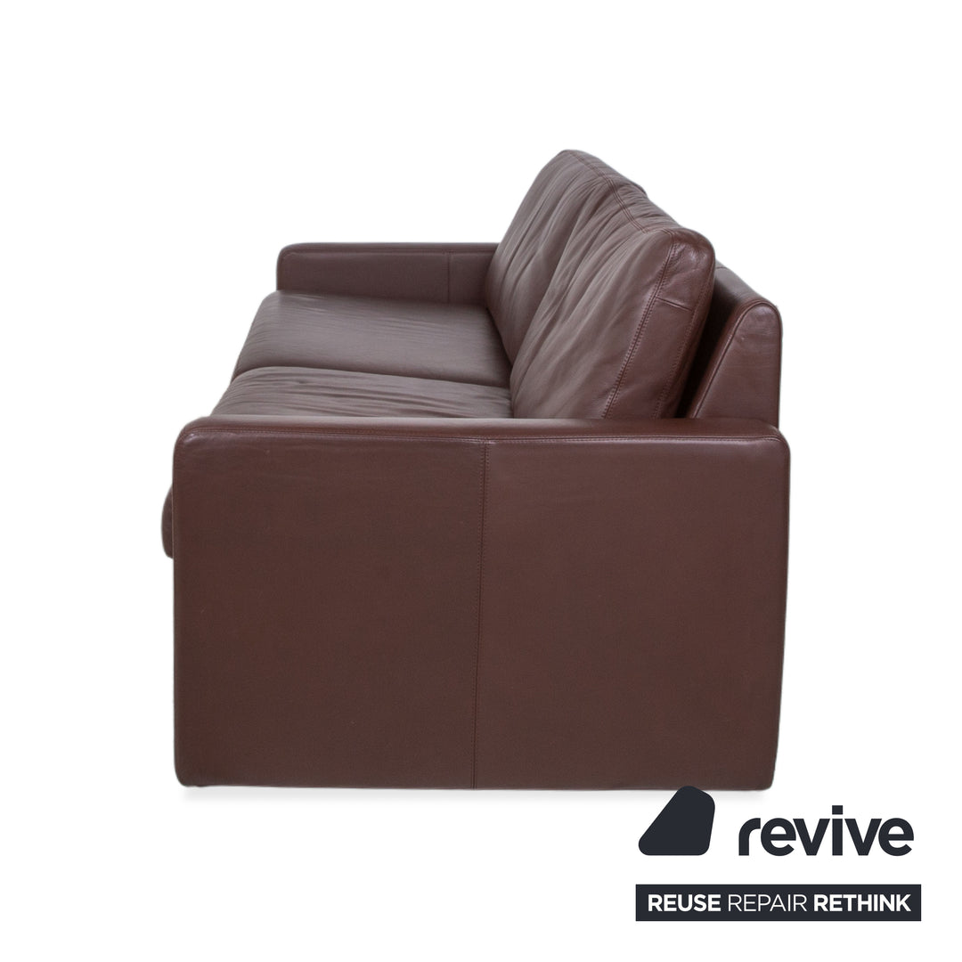 Canapé et fauteuil Cor Conseta en cuir marron café acajou, 3 places, avec appuie-tête