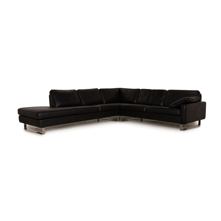 Cor Conseta Leather Corner Sofa Black Recamiere Left Sofa Couch