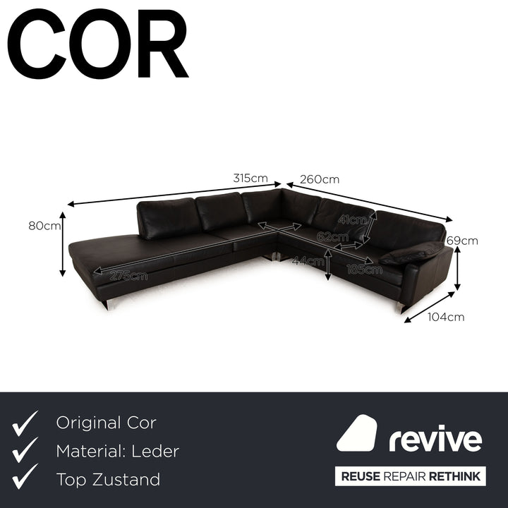 Cor Conseta Leder Ecksofa Schwarz Sofa Couch Recamiere Rechts