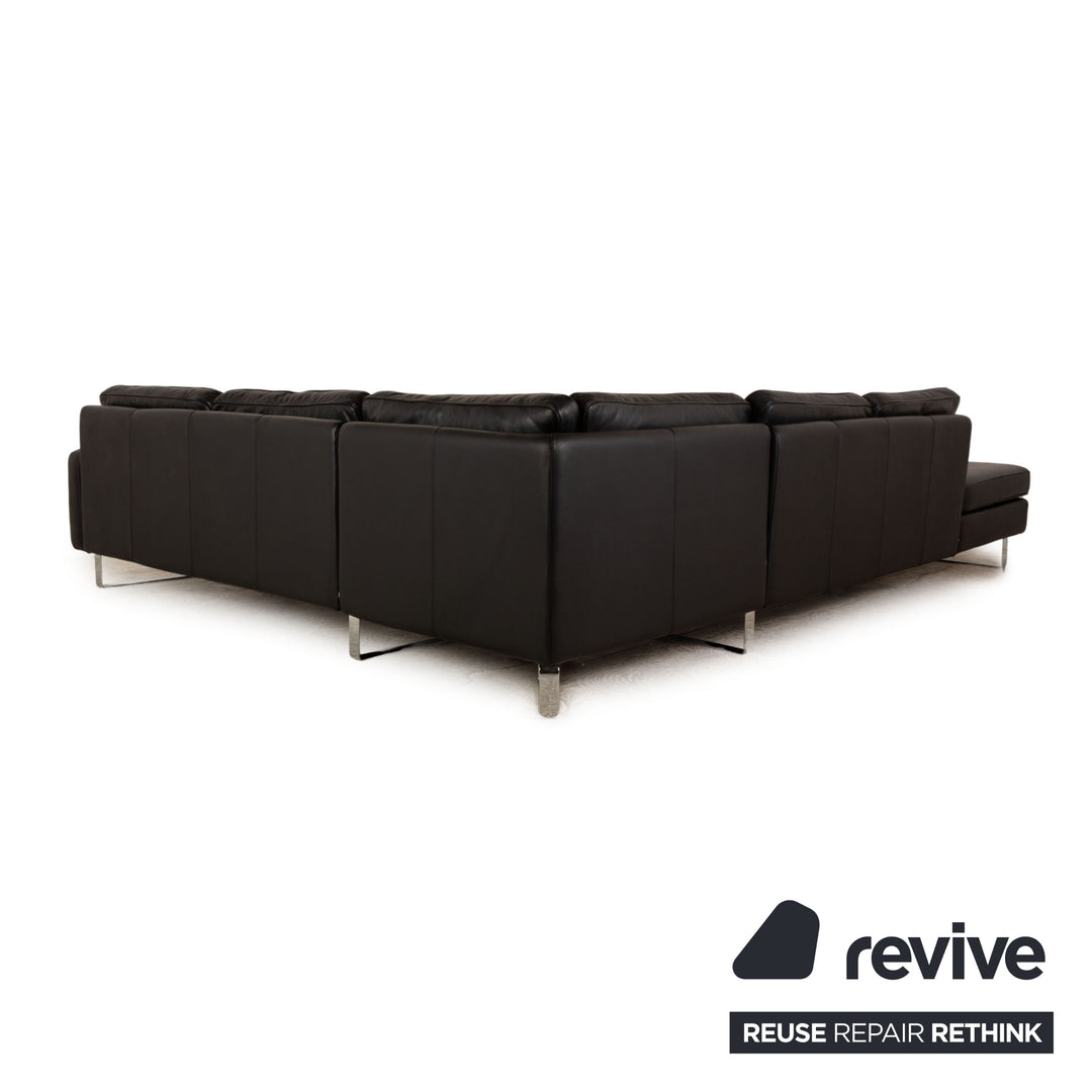 Cor Conseta Leather Corner Sofa Black Sofa Couch Recamiere Right
