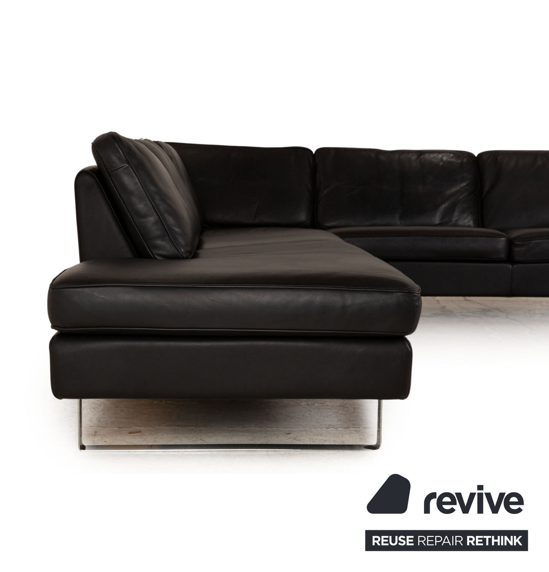 Cor Conseta Leather Corner Sofa Black Sofa Couch Recamiere Right
