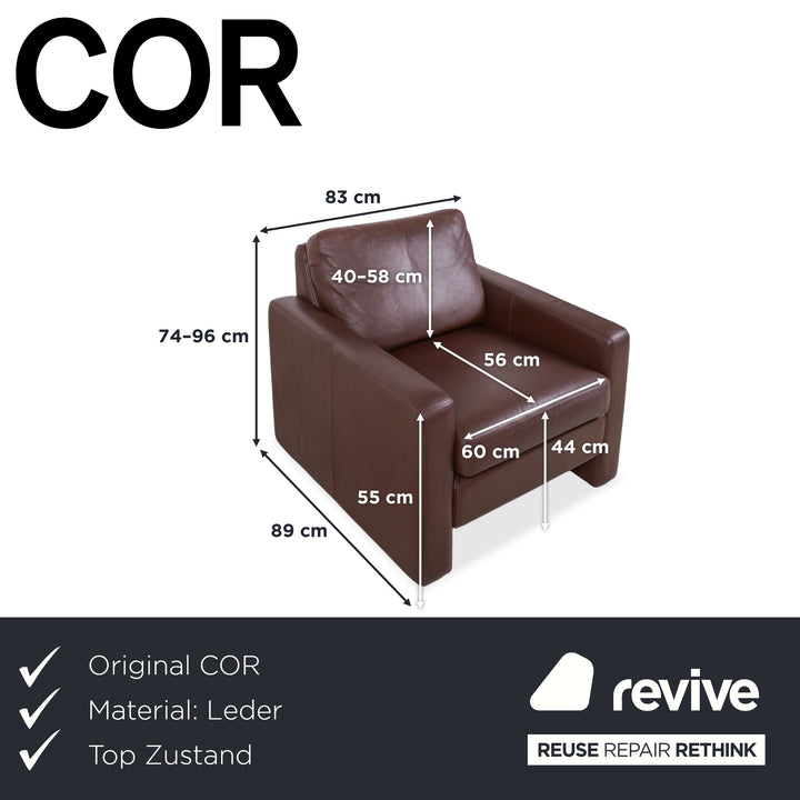 Cor Conseta Leather Armchair Brown Coffee Mahogany incl. Headrest