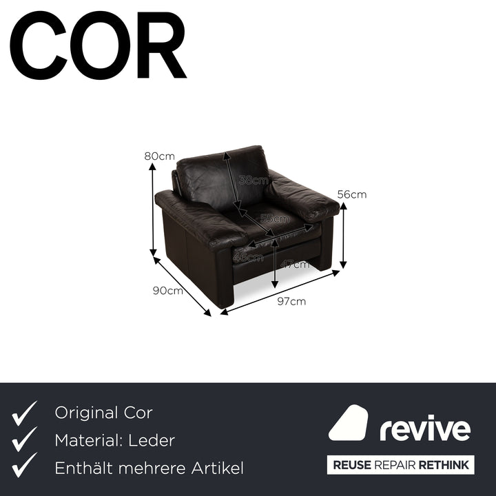 Cor Conseta Leather Armchair Set Black 2x Armchairs