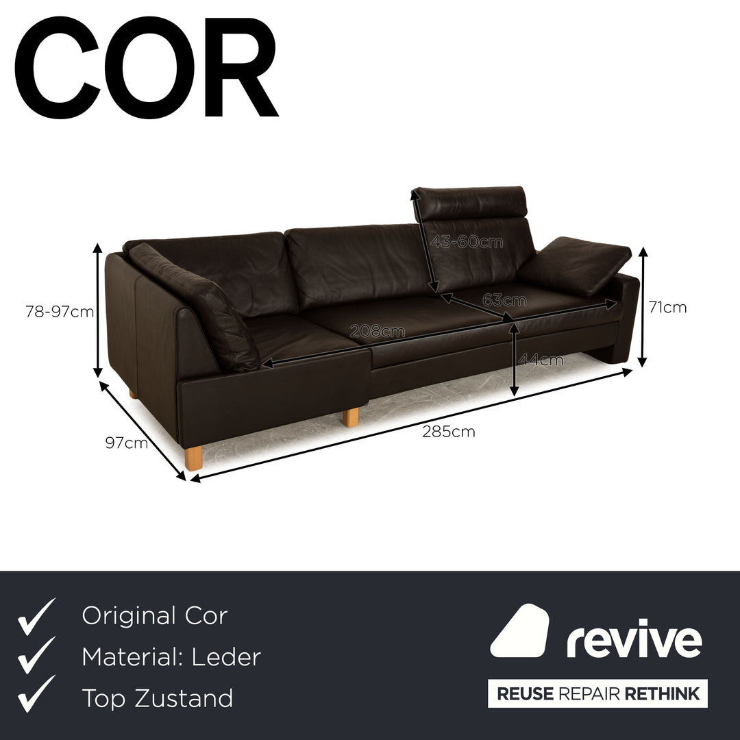Cor Conseta Leather Four Seater Dark Brown Sofa Couch
