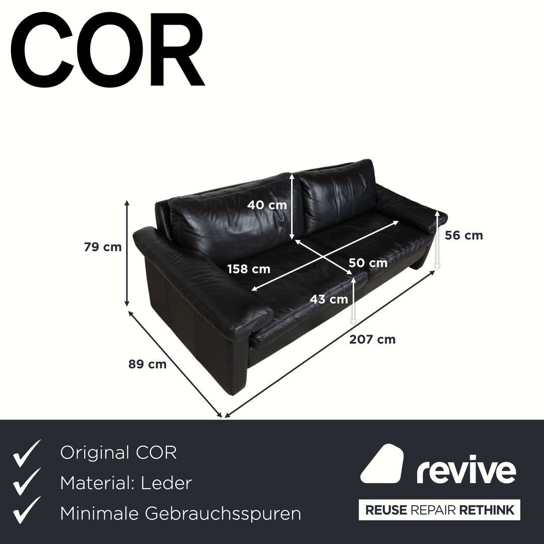 Cor Conseta Leather Two-Seater Black Sofa Couch