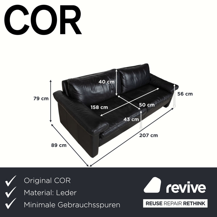 Cor Conseta Leather Two-Seater Black Sofa Couch