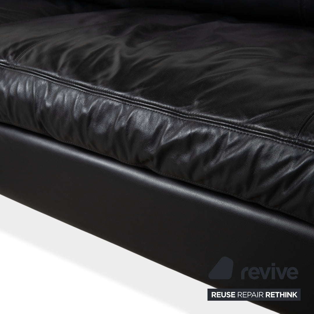 Cor Conseta Leather Two-Seater Black Sofa Couch