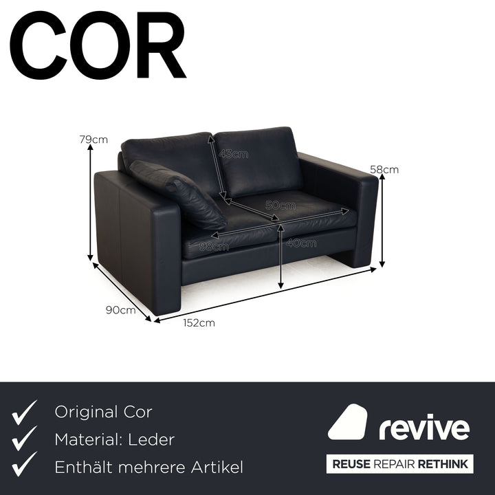 Cor Conseta Leather Two Seater Blue Sofa Couch