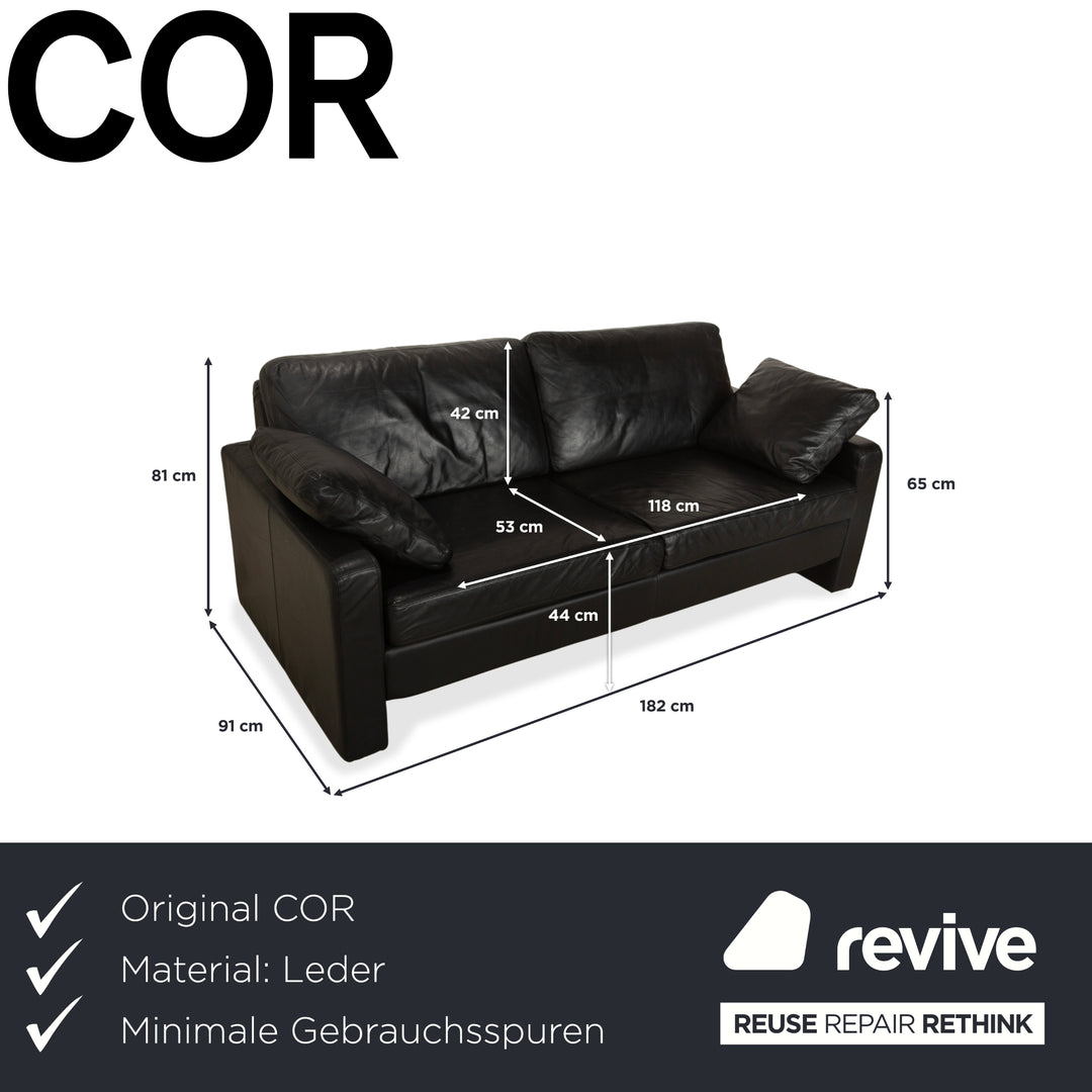 Cor Conseta Leather Two Seater Black Sofa Couch