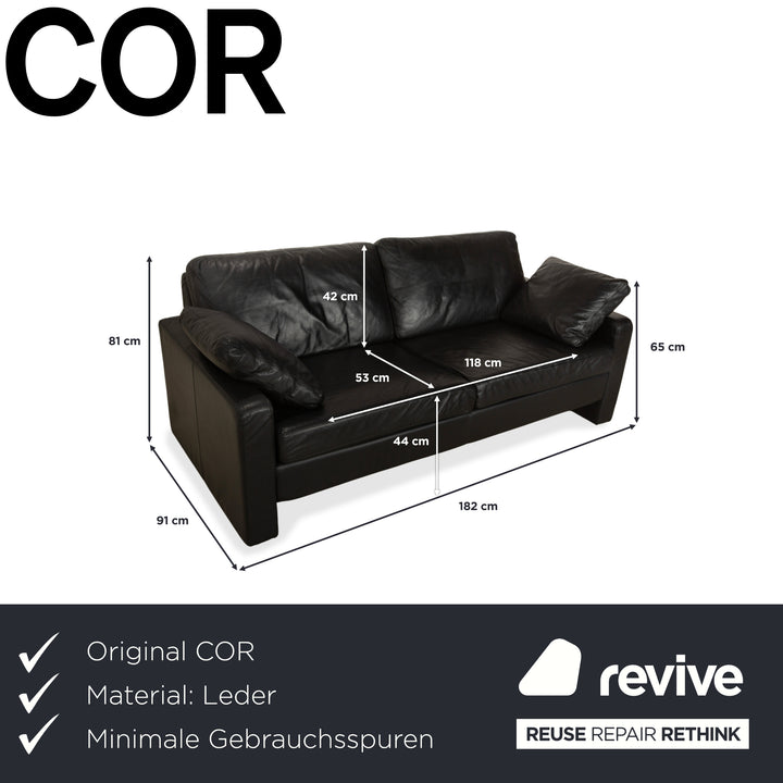 Cor Conseta Leather Two Seater Black Sofa Couch