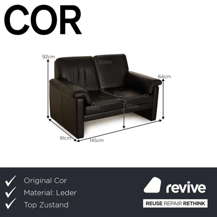 Cor Conseta Leather Two Seater Black Sofa Couch
