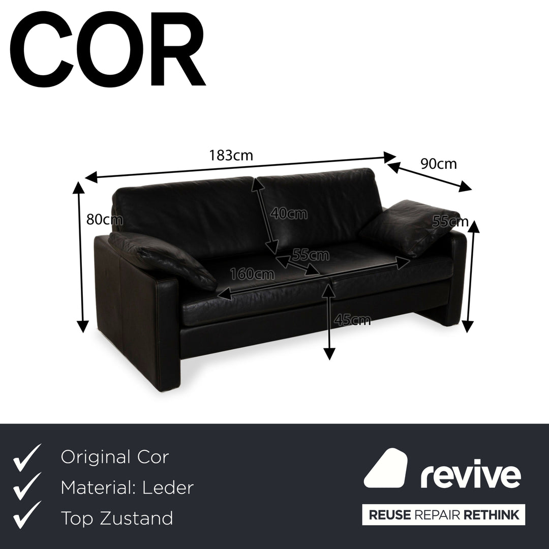 COR Conseta Leather Two-Seater Black Sofa Couch