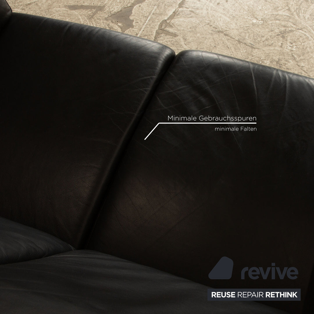 Cor Conseta Leather Two Seater Black Sofa Couch