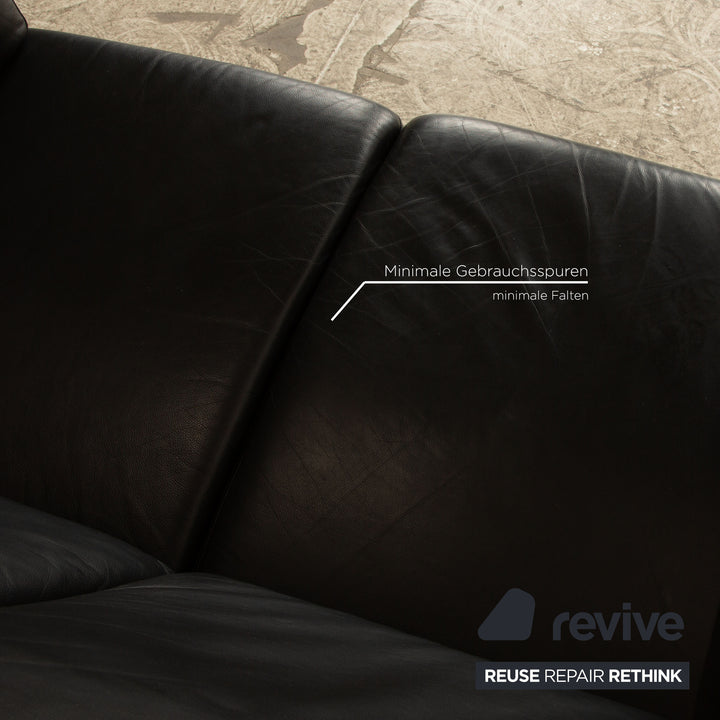 Cor Conseta Leather Two Seater Black Sofa Couch