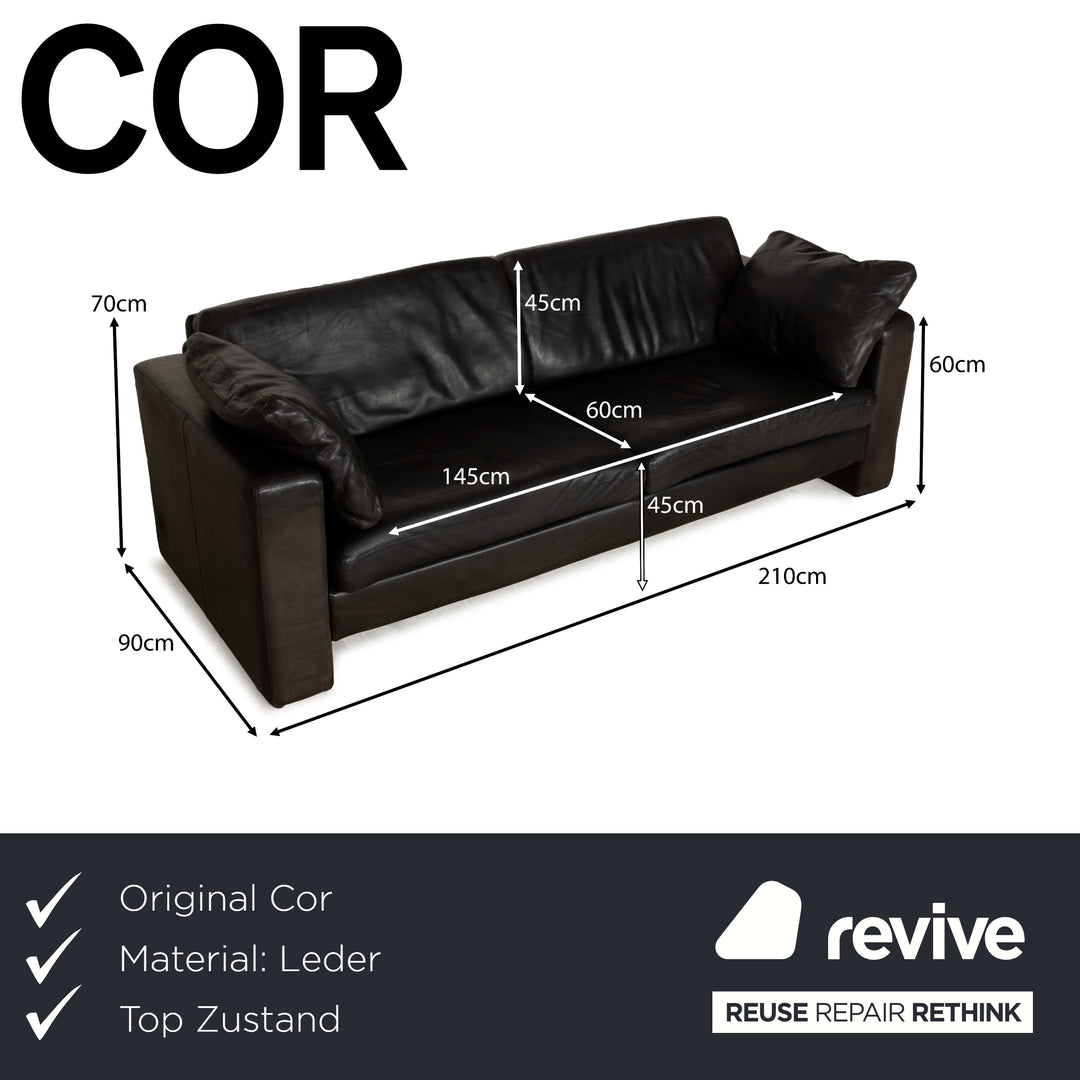 Cor Conseta Leder Dreisitzer Schwarz Sofa Couch