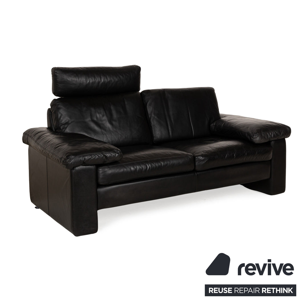 Cor Conseta Leather Two Seater Black Sofa Couch