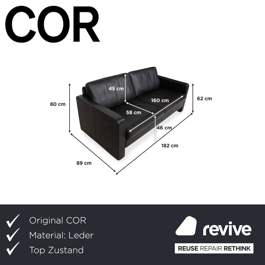 COR Conseta Leder Zweisitzer Schwarz Sofa Couch