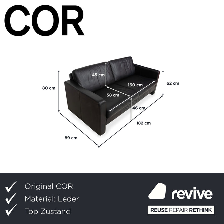 COR Conseta Leder Zweisitzer Schwarz Sofa Couch
