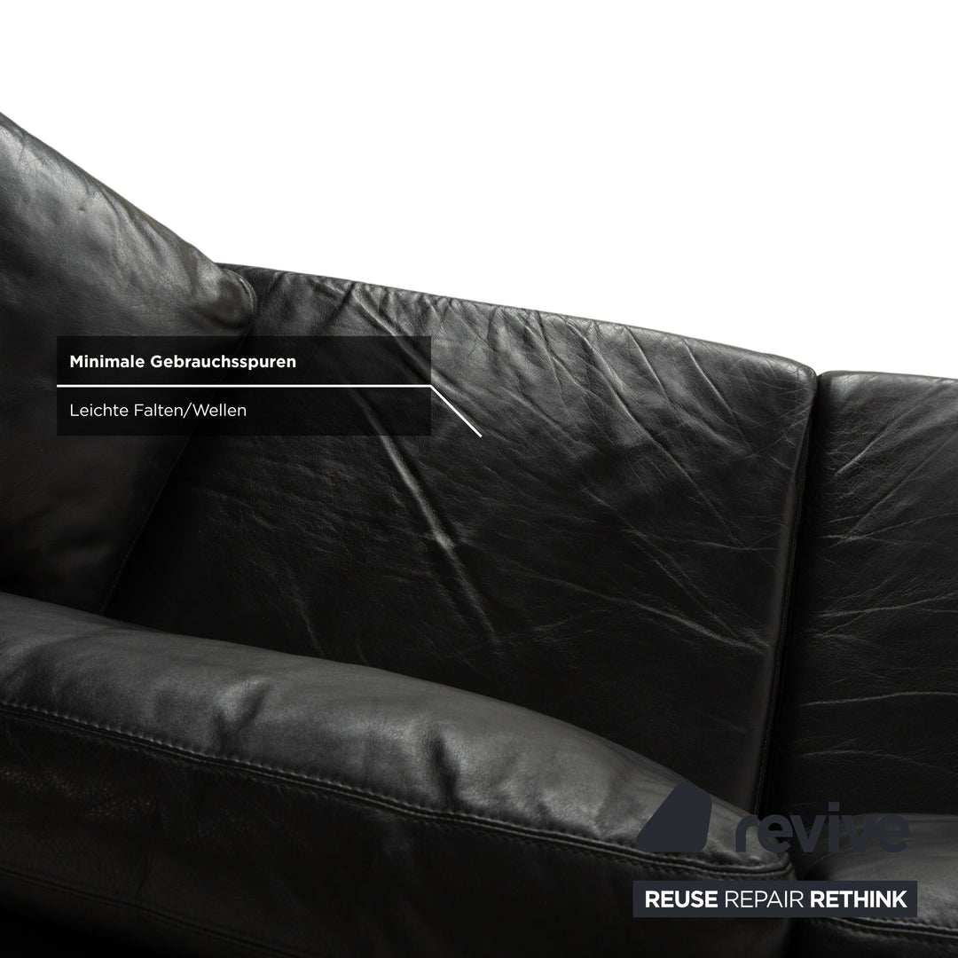 Cor Conseta Leather Two Seater Black Sofa Couch