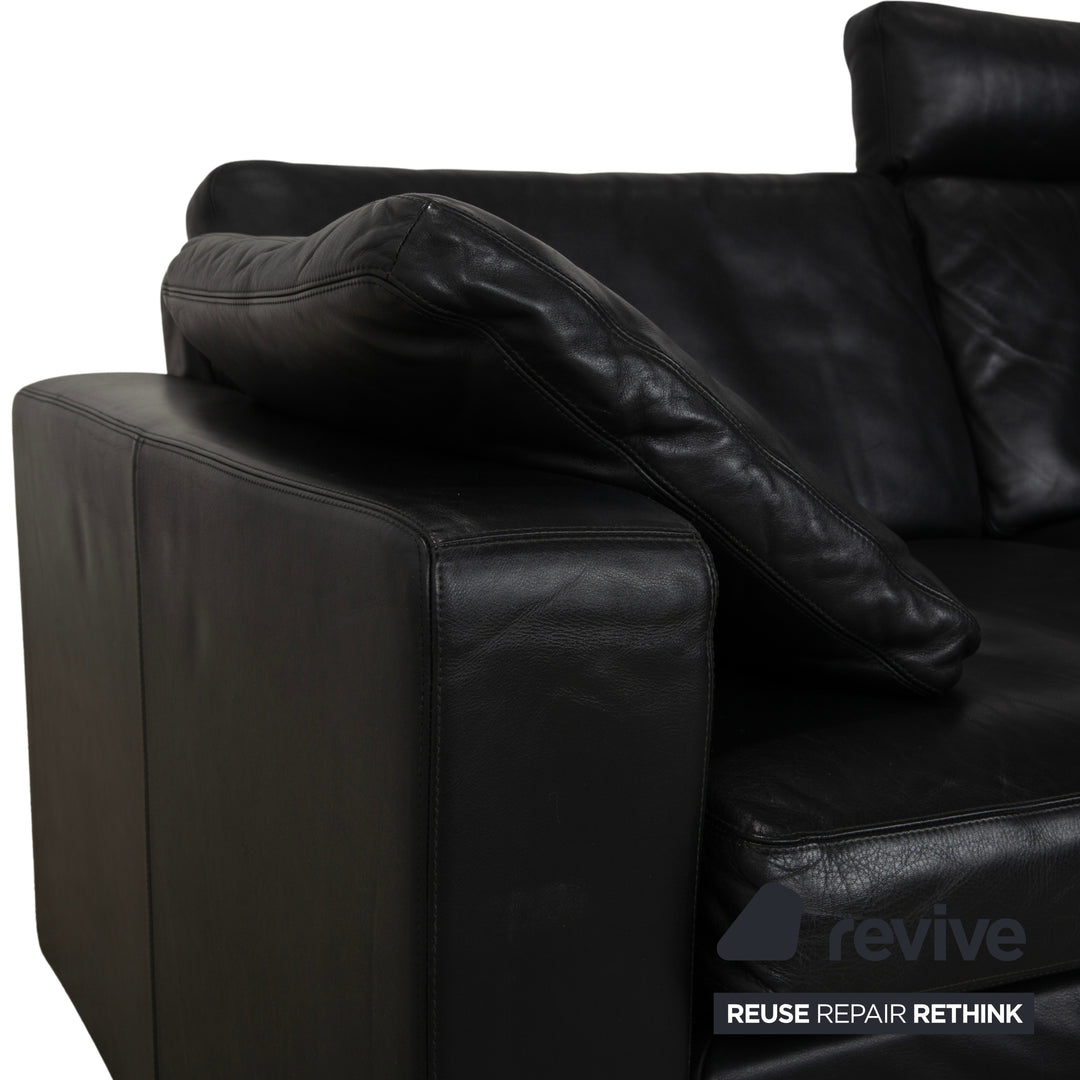 Cor Conseta Leather Two-Seater Black Sofa Couch with Headrest