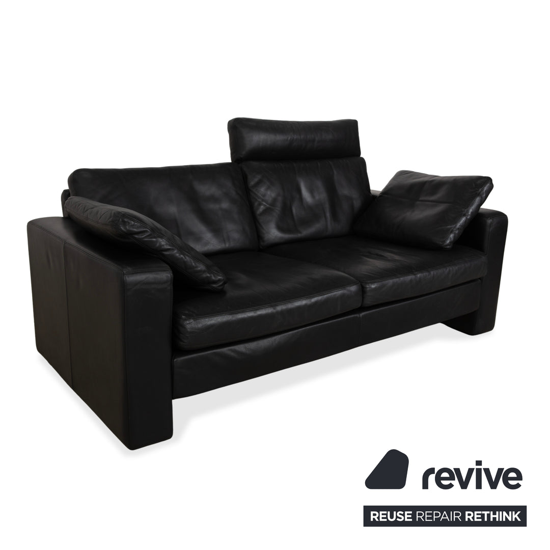 Cor Conseta Leather Two-Seater Black Sofa Couch with Headrest