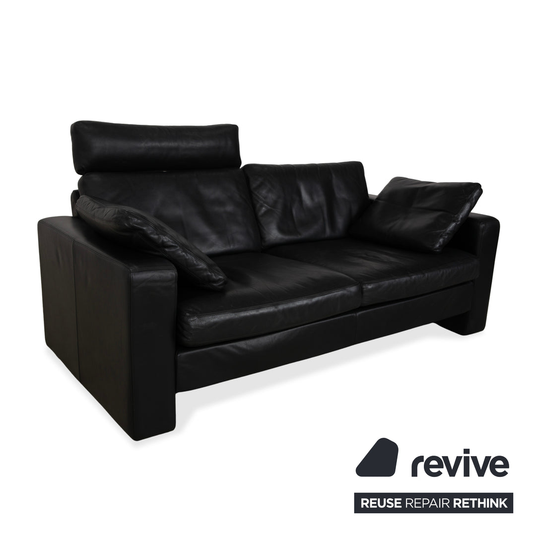 Cor Conseta Leather Two-Seater Black Sofa Couch with Headrest