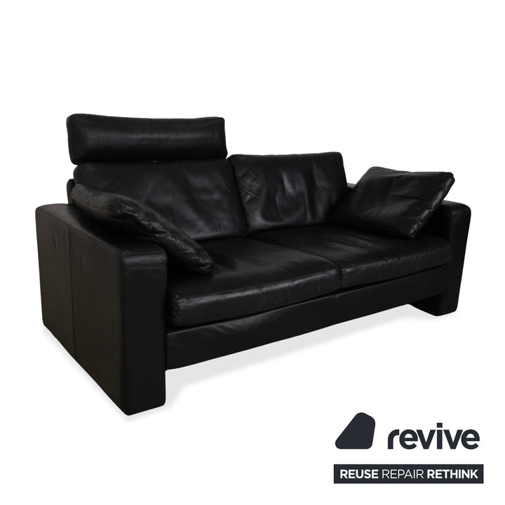 Cor Conseta Leather Two-Seater Black Sofa Couch with Headrest
