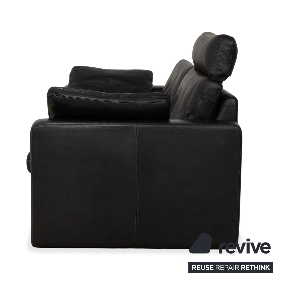Cor Conseta Leather Two-Seater Black Sofa Couch with Headrest