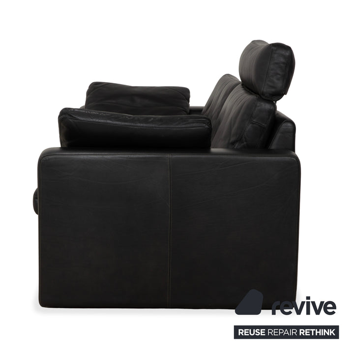 Cor Conseta Leather Two-Seater Black Sofa Couch with Headrest